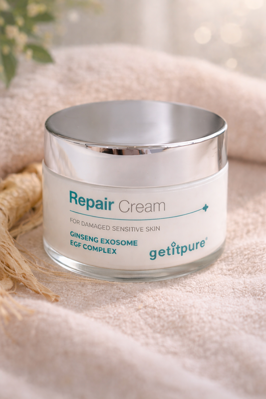 Crème Réparatrice Visage Peaux Sensibles – Ginseng Exosome & EGF Complex | Soin Apaisant & Régénérant